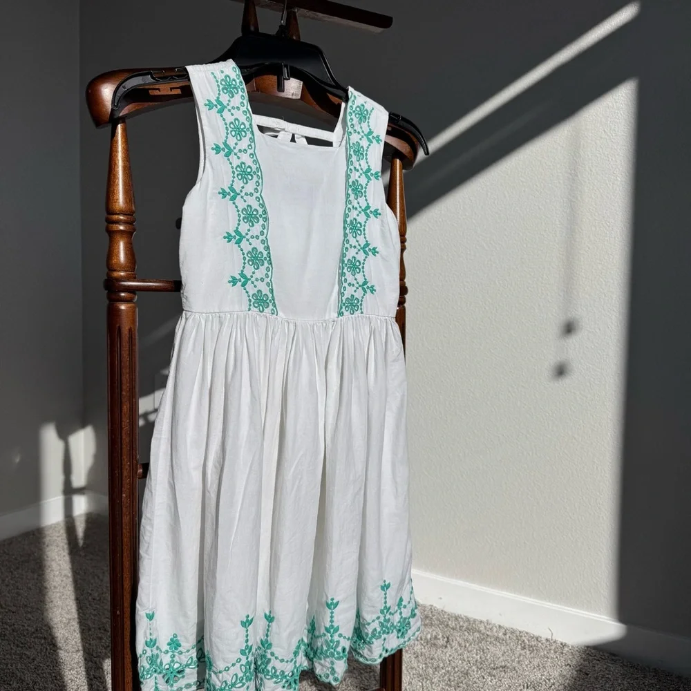 Janie and Jack Girls White Embroidered Cotton Dress Size 8 Button Back Summer